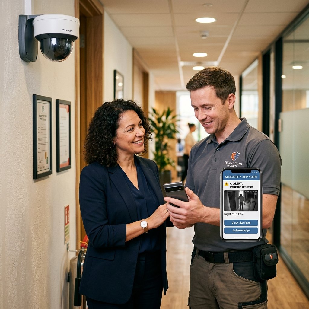 Security technician reviewing VigilSight AI alerts on screen