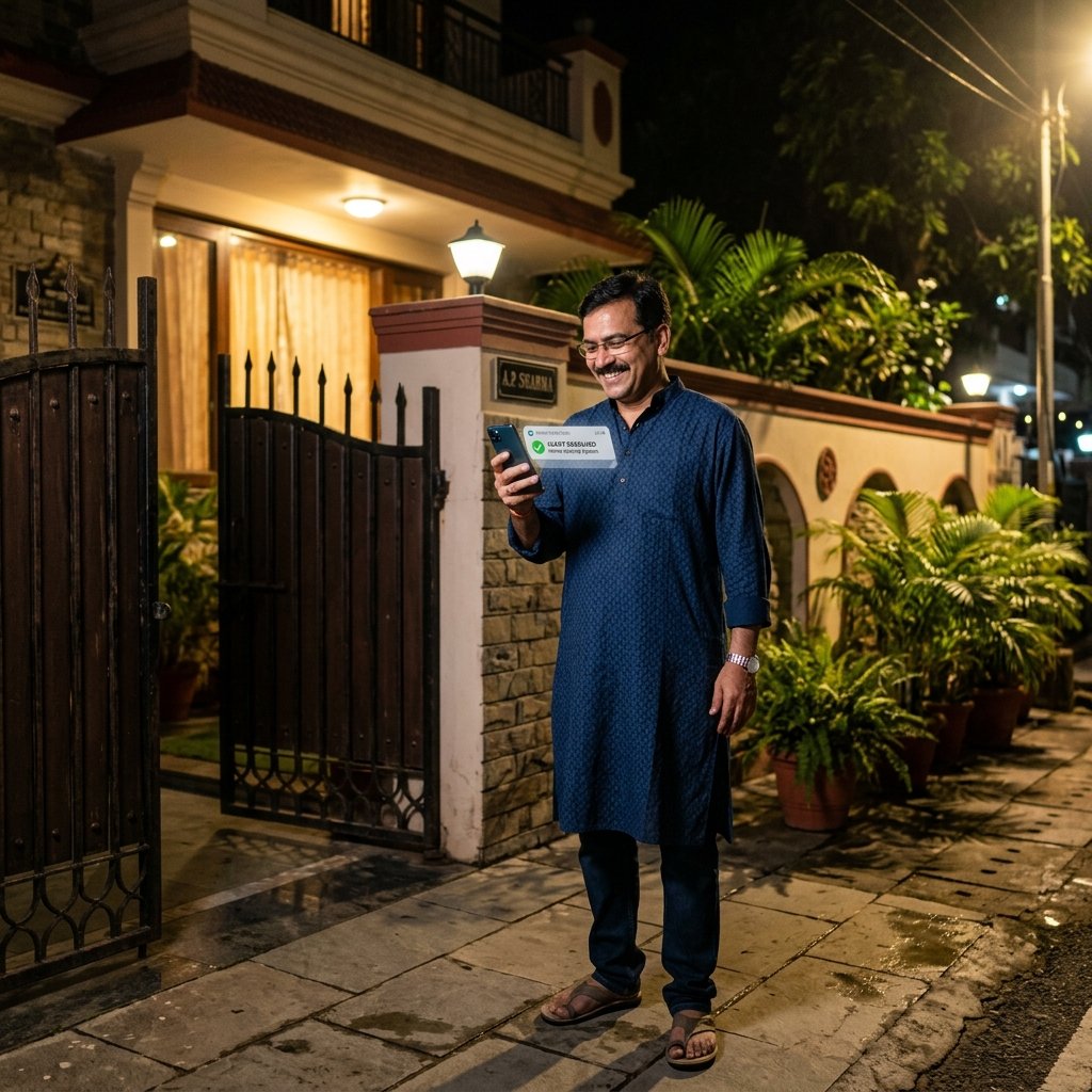 Homeowner receiving VigilSight security alert on mobile phone